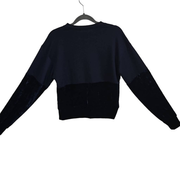Chloe & Katie Women's Size S Colorblock Velvet Crewneck Sweatshirt Blue Black - Picture 1 of 5